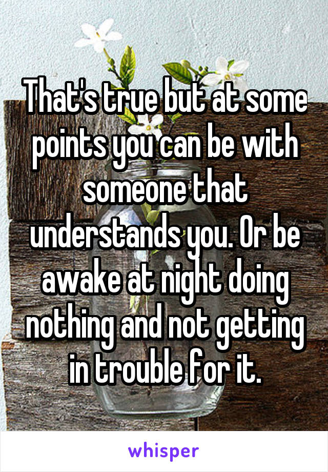 That's true but at some points you can be with someone that understands you. Or be awake at night doing nothing and not getting in trouble for it.