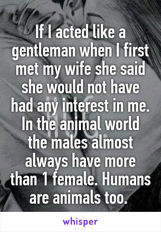 If I acted like a gentleman when I first met my wife she said she would not have had any interest in me. In the animal world the males almost always have more than 1 female. Humans are animals too. 