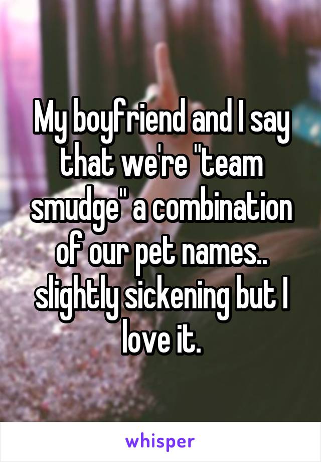 My boyfriend and I say that we're "team smudge" a combination of our pet names.. slightly sickening but I love it.