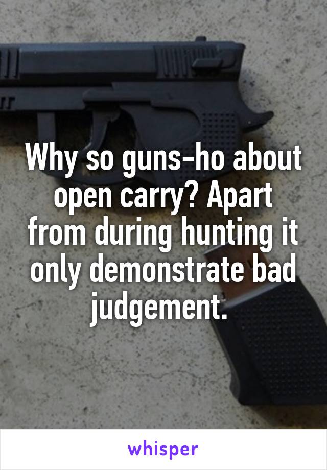 Why so guns-ho about open carry? Apart from during hunting it only demonstrate bad judgement. 