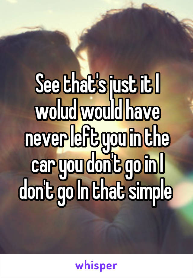 See that's just it I wolud would have never left you in the car you don't go in I don't go In that simple 