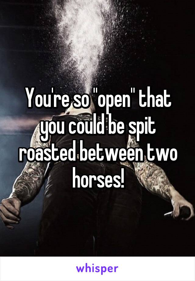 You're so "open" that you could be spit roasted between two horses!
