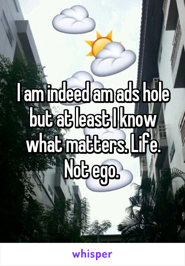 I am indeed am ads hole but at least I know what matters. Life. Not ego. 