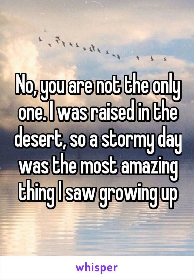 No, you are not the only one. I was raised in the desert, so a stormy day was the most amazing thing I saw growing up