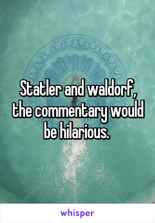 Statler and waldorf, the commentary would be hilarious. 