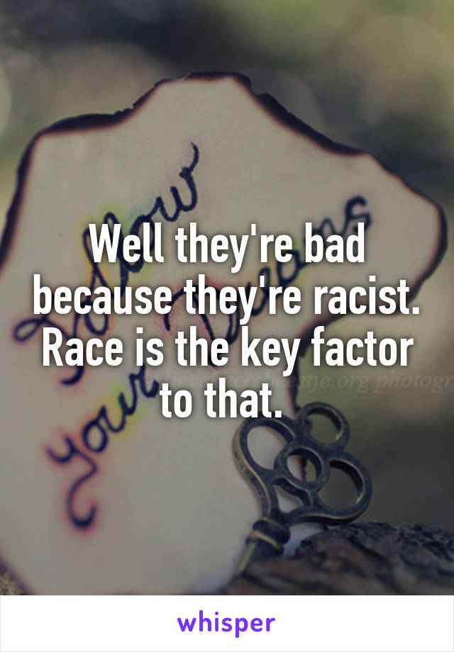 Well they're bad because they're racist. Race is the key factor to that. 