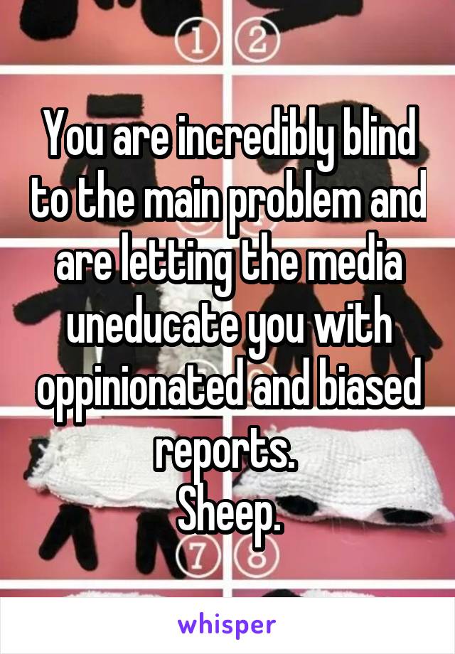 You are incredibly blind to the main problem and are letting the media uneducate you with oppinionated and biased reports. 
Sheep.