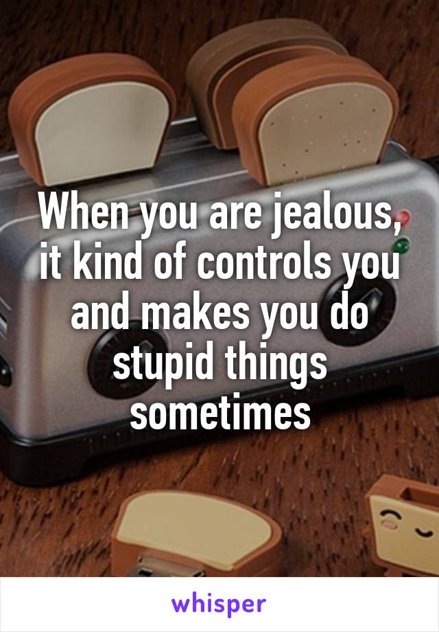 When you are jealous, it kind of controls you and makes you do stupid things sometimes