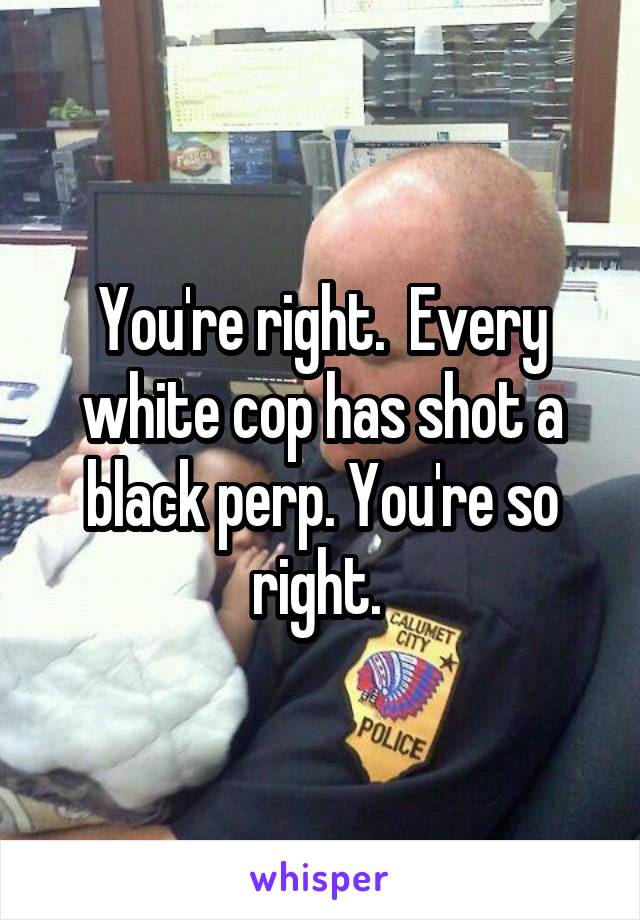 You're right.  Every white cop has shot a black perp. You're so right. 