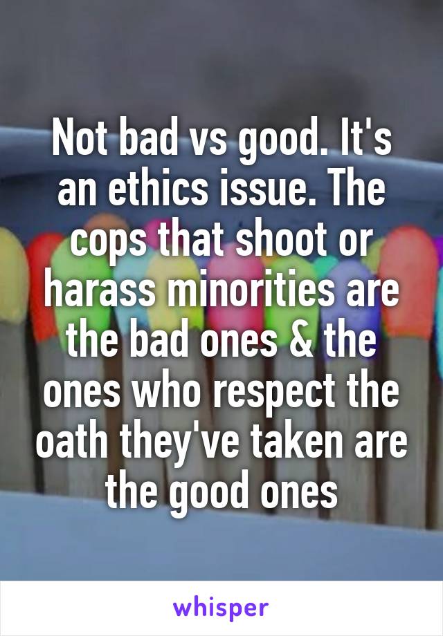 Not bad vs good. It's an ethics issue. The cops that shoot or harass minorities are the bad ones & the ones who respect the oath they've taken are the good ones