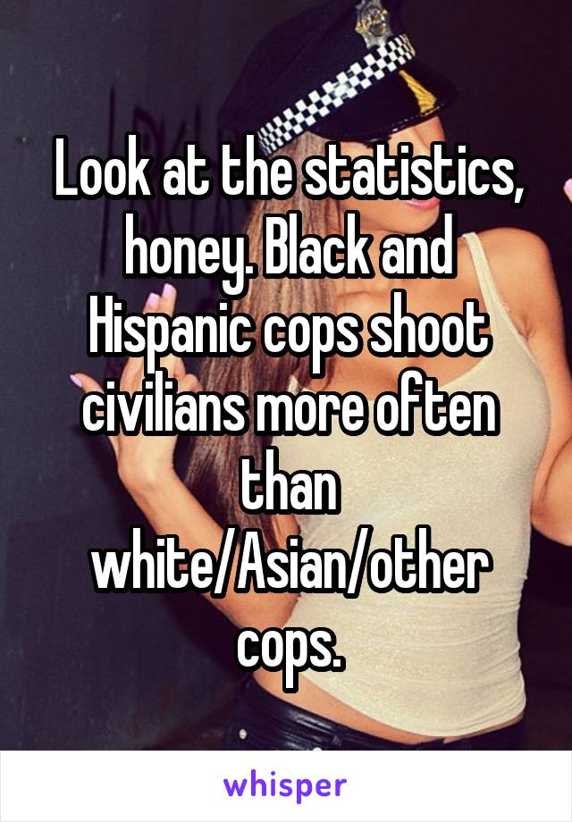 Look at the statistics, honey. Black and Hispanic cops shoot civilians more often than white/Asian/other cops.