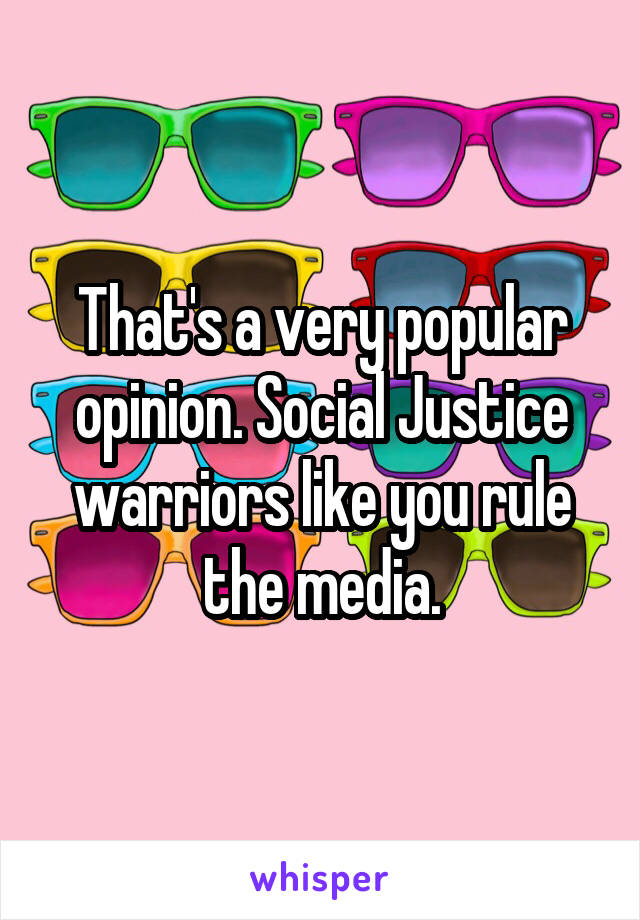 That's a very popular opinion. Social Justice warriors like you rule the media.