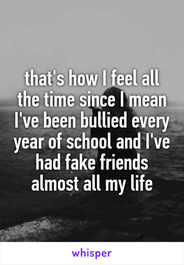 that's how I feel all the time since I mean I've been bullied every year of school and I've had fake friends almost all my life