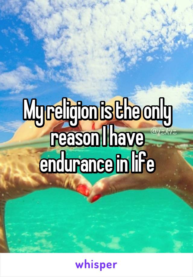 My religion is the only reason I have endurance in life