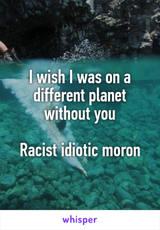 I wish I was on a different planet without you

Racist idiotic moron