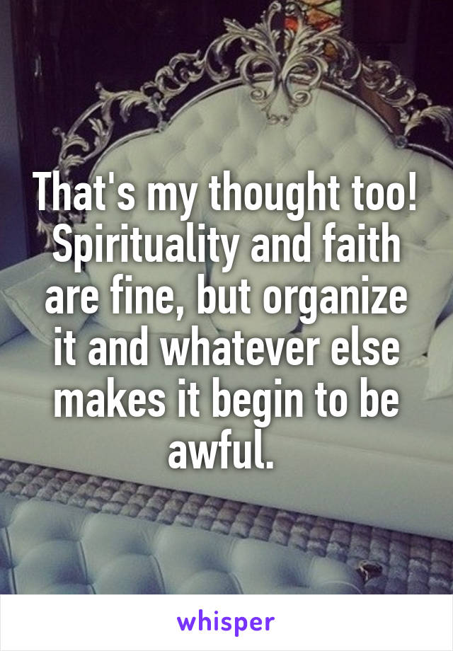 That's my thought too! Spirituality and faith are fine, but organize it and whatever else makes it begin to be awful. 