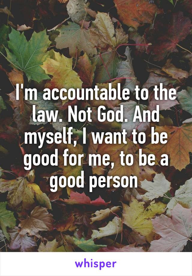 I'm accountable to the law. Not God. And myself, I want to be good for me, to be a good person 