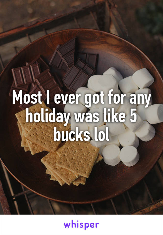 Most I ever got for any holiday was like 5 bucks lol