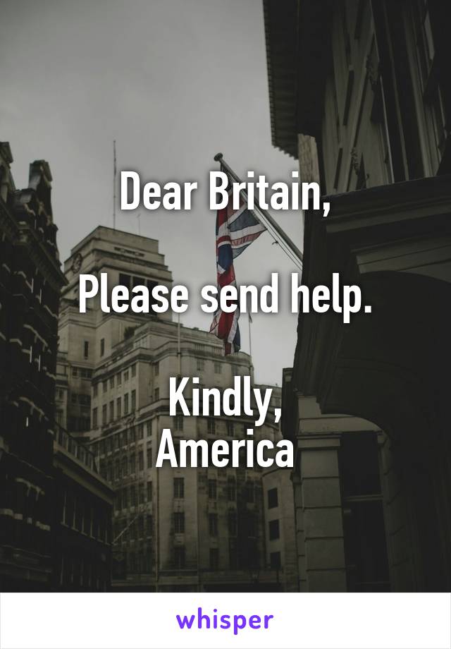 Dear Britain,

Please send help.

Kindly,
America