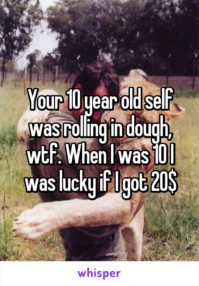 Your 10 year old self was rolling in dough, wtf. When I was 10 I was lucky if I got 20$