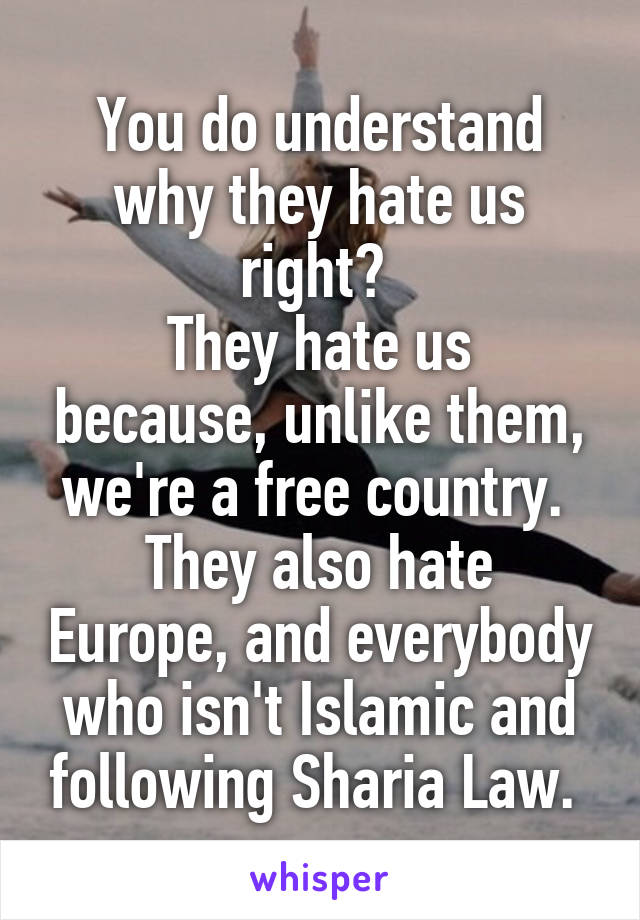 You do understand why they hate us right? 
They hate us because, unlike them, we're a free country. 
They also hate Europe, and everybody who isn't Islamic and following Sharia Law. 