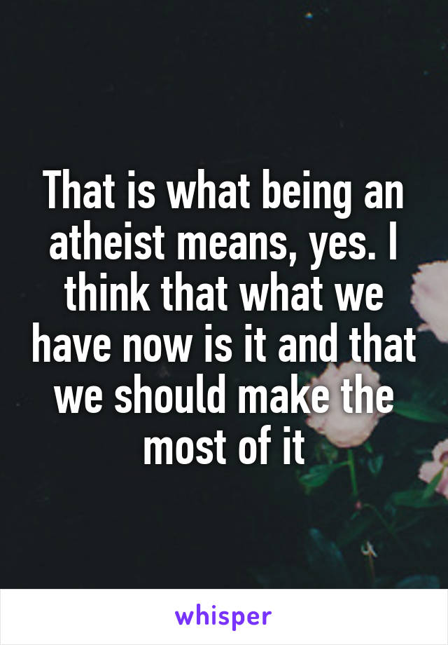 That is what being an atheist means, yes. I think that what we have now is it and that we should make the most of it