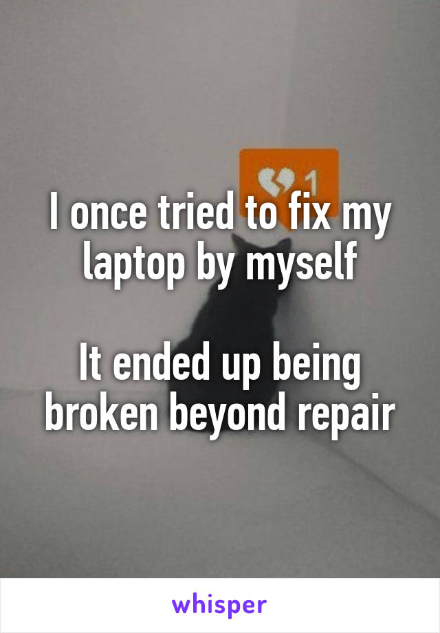 I once tried to fix my laptop by myself

It ended up being broken beyond repair