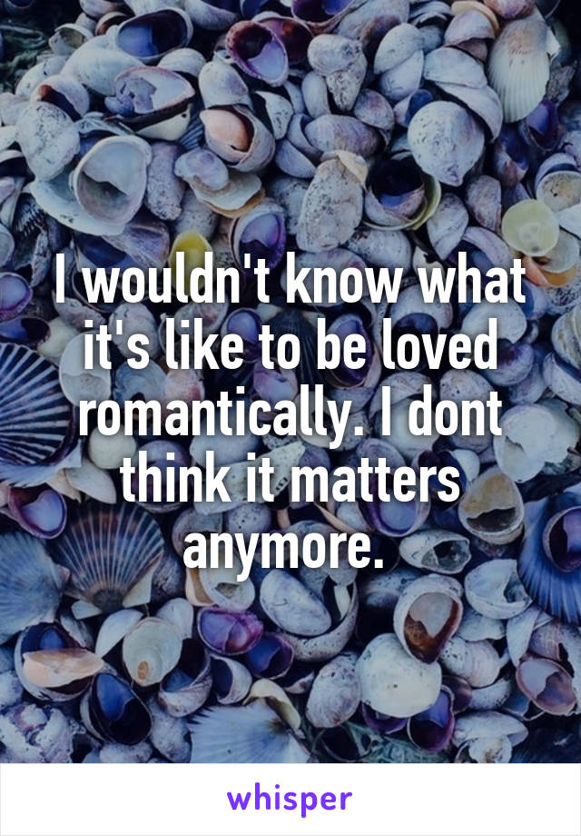 I wouldn't know what it's like to be loved romantically. I dont think it matters anymore. 