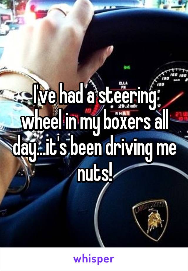 I've had a steering wheel in my boxers all day...it's been driving me nuts!