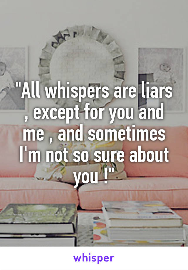 "All whispers are liars , except for you and me , and sometimes I'm not so sure about you !"