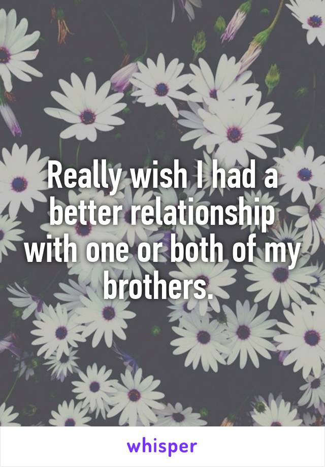 Really wish I had a better relationship with one or both of my brothers. 