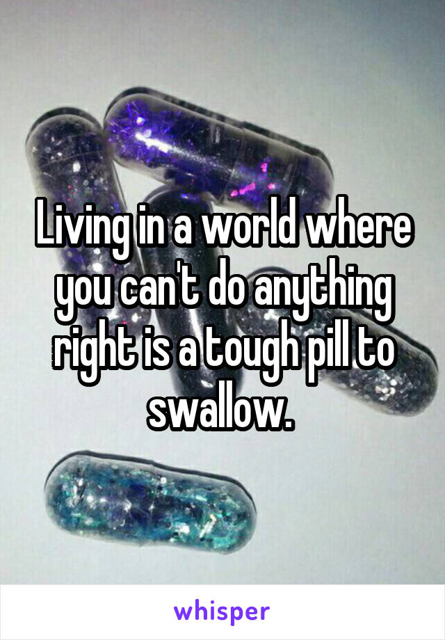 Living in a world where you can't do anything right is a tough pill to swallow. 