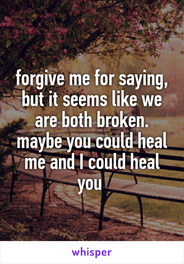 forgive me for saying,
but it seems like we are both broken.
maybe you could heal me and I could heal you 