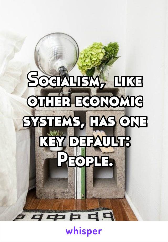 Socialism,  like other economic systems, has one key default:
People.