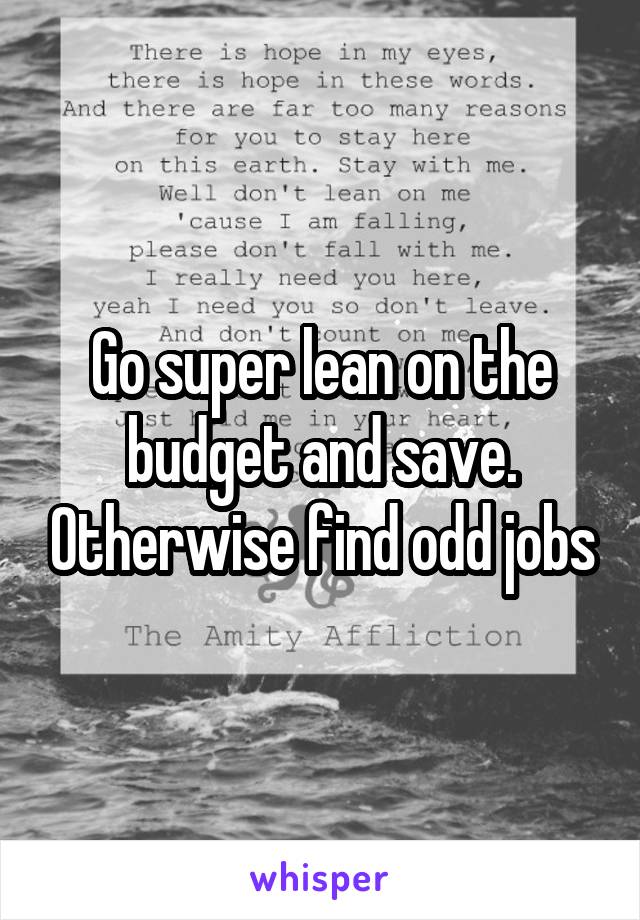 Go super lean on the budget and save. Otherwise find odd jobs