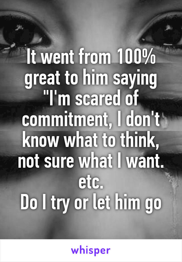 It went from 100% great to him saying "I'm scared of commitment, I don't know what to think, not sure what I want. etc.
Do I try or let him go