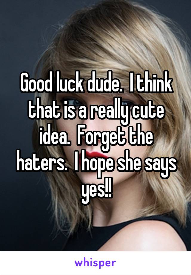 Good luck dude.  I think that is a really cute idea.  Forget the haters.  I hope she says yes!!