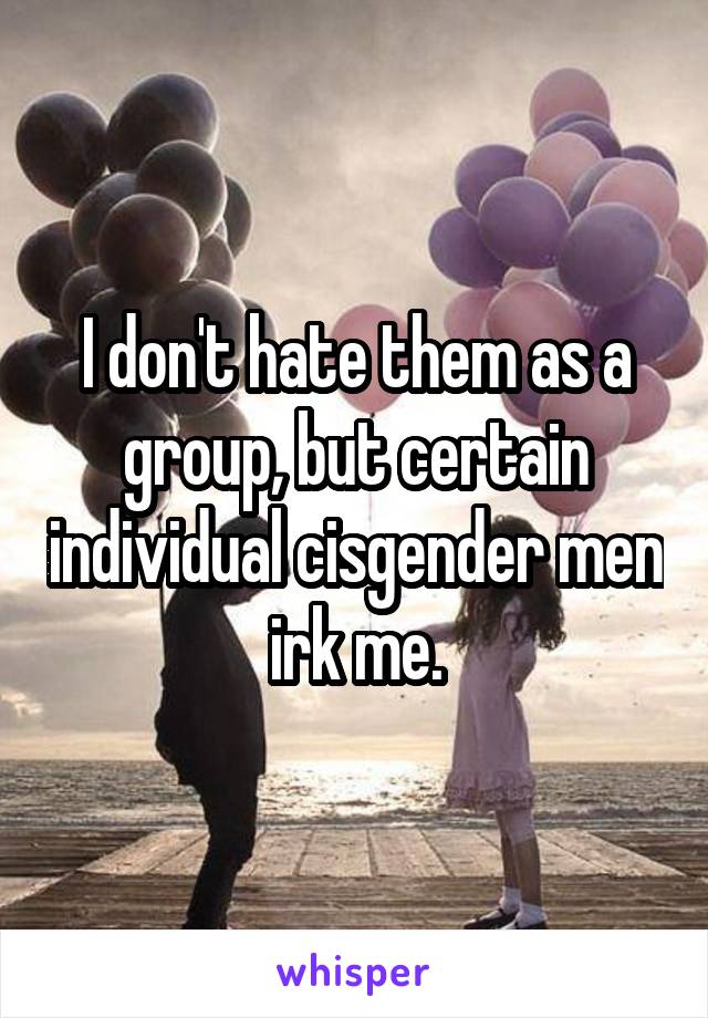 I don't hate them as a group, but certain individual cisgender men irk me.