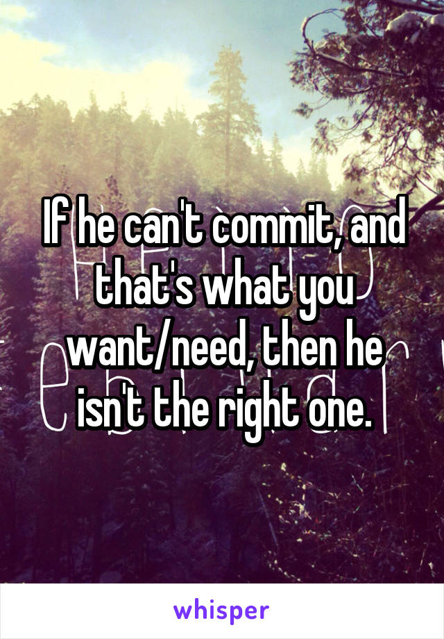 If he can't commit, and that's what you want/need, then he isn't the right one.