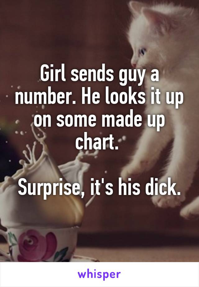 Girl sends guy a number. He looks it up on some made up chart. 

Surprise, it's his dick. 