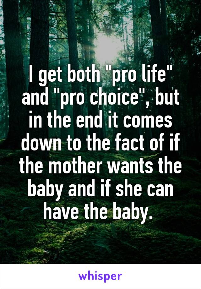 I get both "pro life" and "pro choice", but in the end it comes down to the fact of if the mother wants the baby and if she can have the baby. 