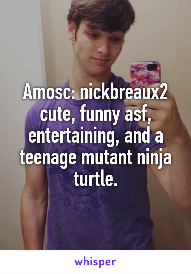 Amosc: nickbreaux2 cute, funny asf, entertaining, and a teenage mutant ninja turtle.