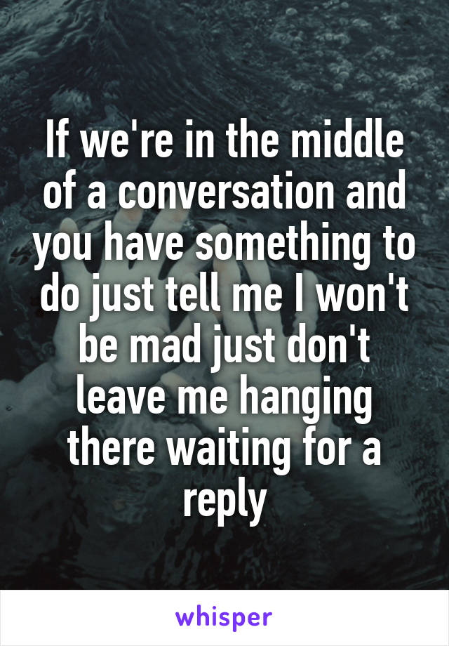 If we're in the middle of a conversation and you have something to do just tell me I won't be mad just don't leave me hanging there waiting for a reply