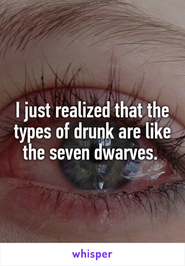 I just realized that the types of drunk are like the seven dwarves. 