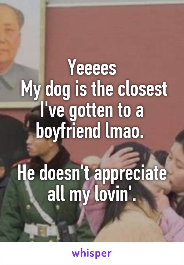 Yeeees
 My dog is the closest I've gotten to a boyfriend lmao. 

He doesn't appreciate all my lovin'.