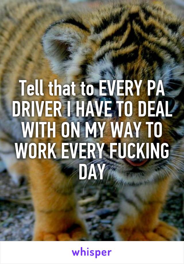 Tell that to EVERY PA DRIVER I HAVE TO DEAL WITH ON MY WAY TO WORK EVERY FUCKING DAY