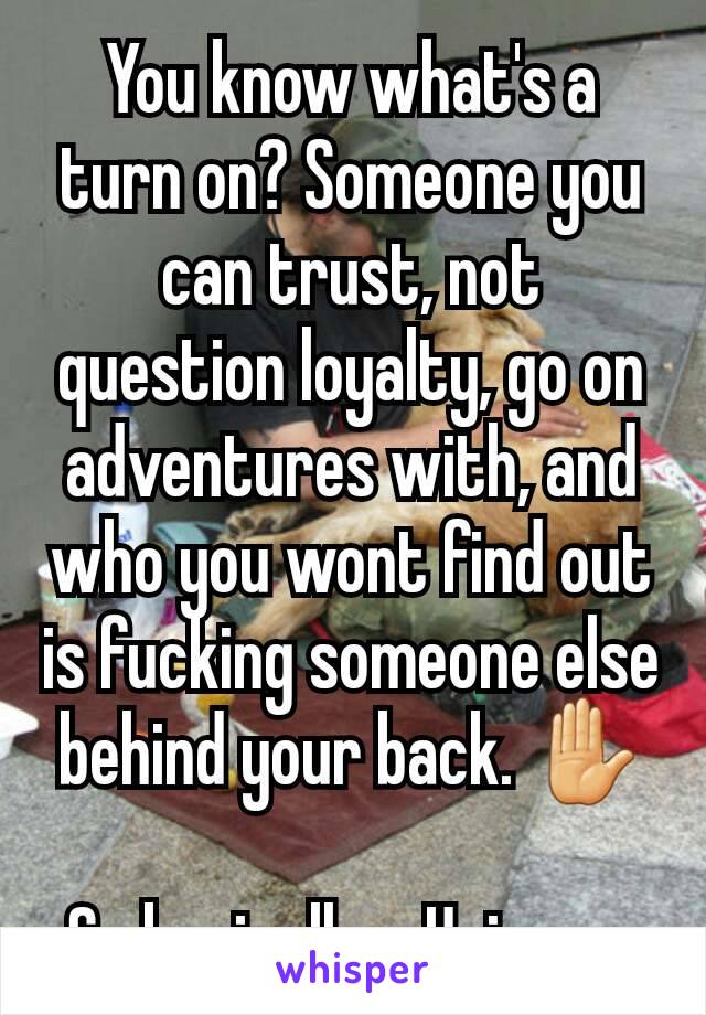 You know what's a turn on? Someone you can trust, not question loyalty, go on adventures with, and who you wont find out is fucking someone else behind your back. ✋

So basically a Unicorn.