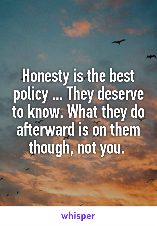 Honesty is the best policy ... They deserve to know. What they do afterward is on them though, not you. 