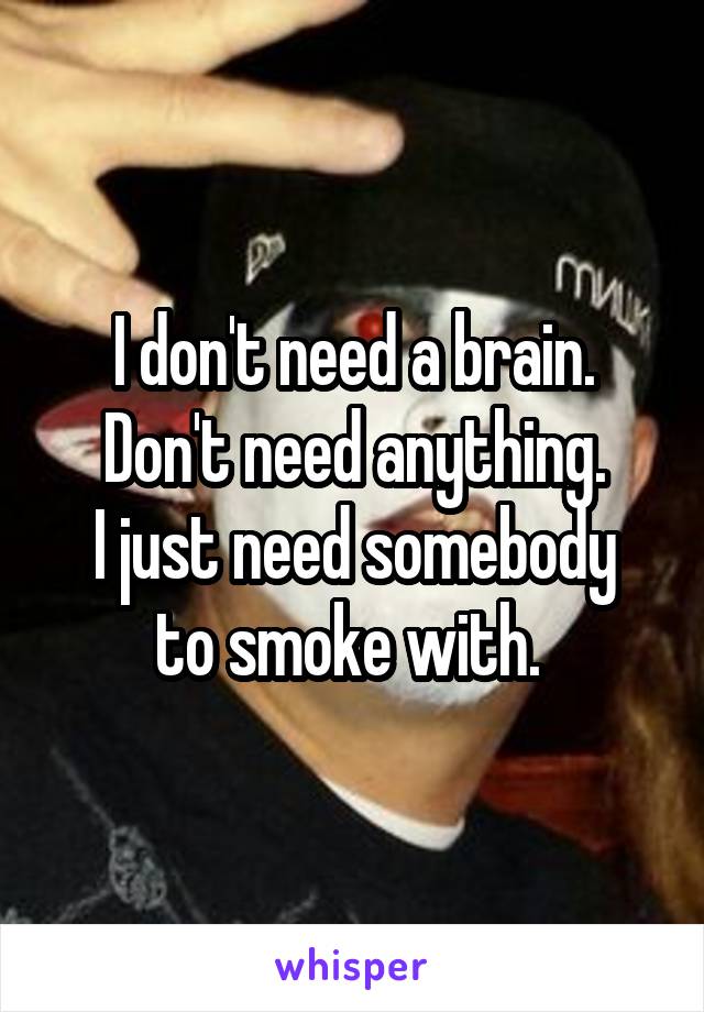 I don't need a brain.
Don't need anything.
I just need somebody to smoke with. 