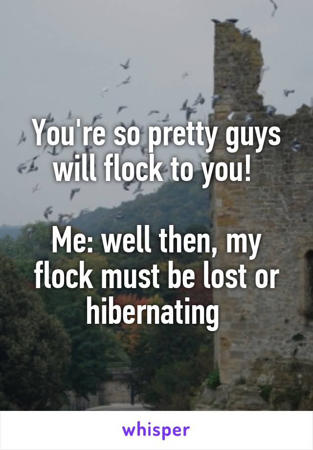 You're so pretty guys will flock to you! 

Me: well then, my flock must be lost or hibernating 